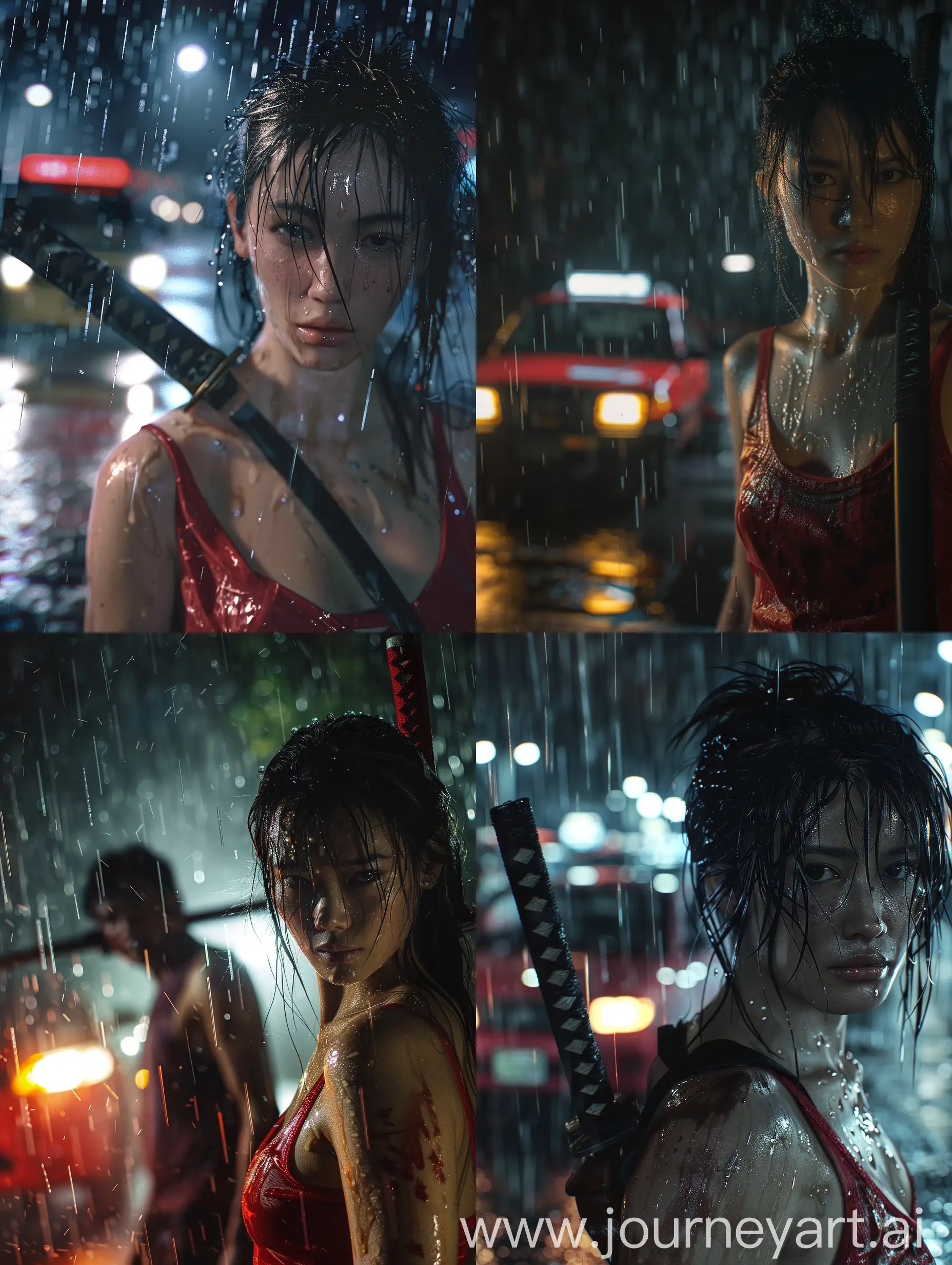 Dramatic-Nocturnal-Scene-with-Asian-Woman-and-Katana-in-the-Rain