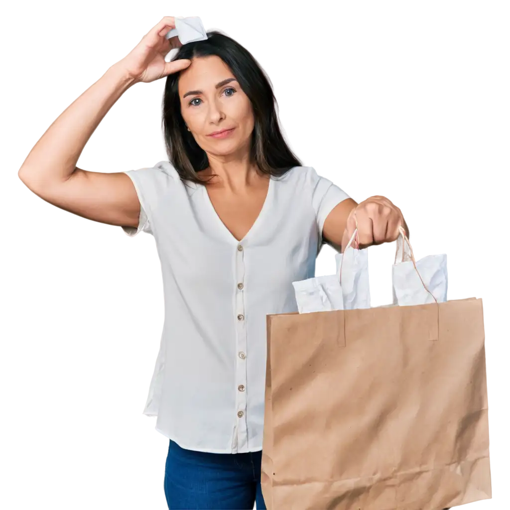 Brunette-Woman-with-White-Paper-Bag-PNG-Image-HighQuality-Versatile-for-Digital-Use