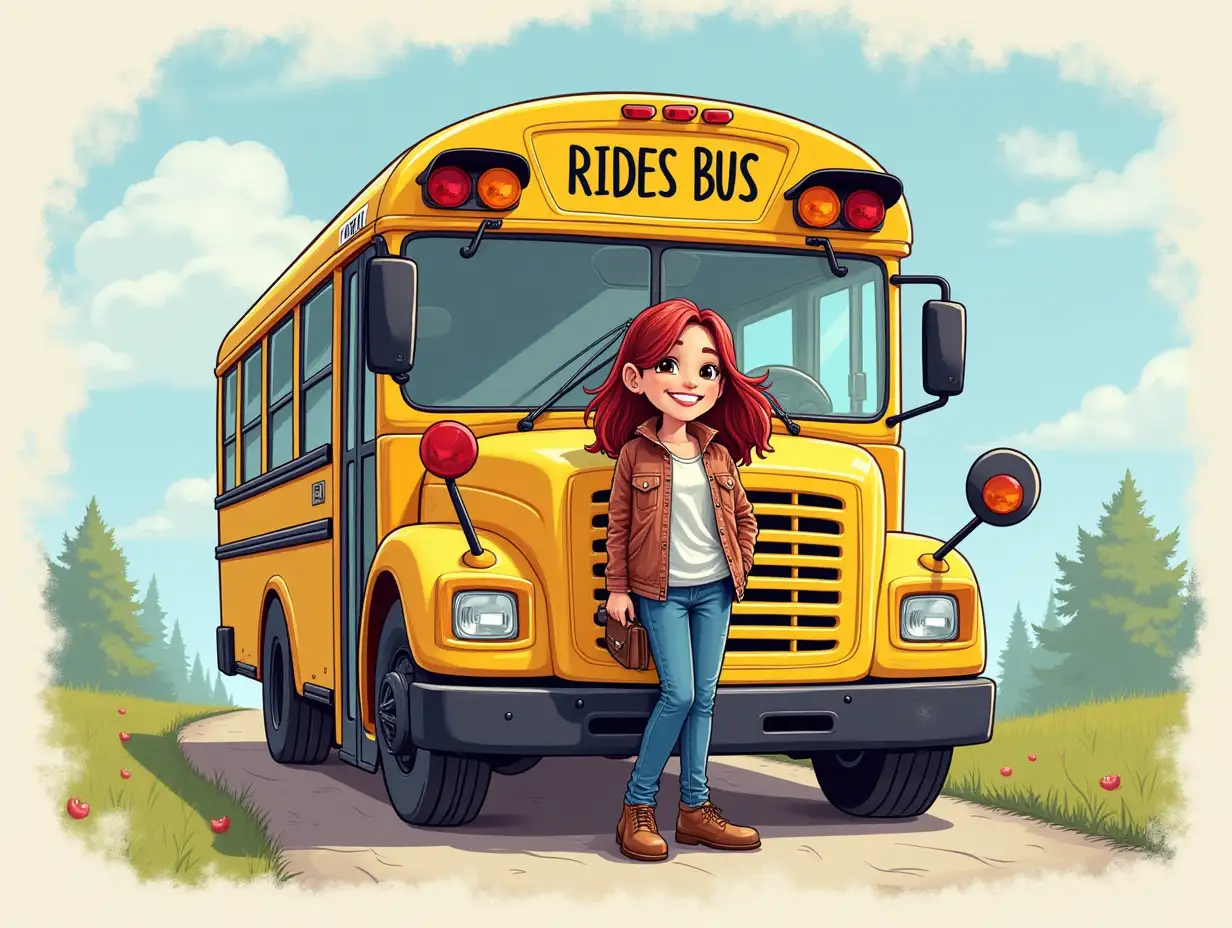 English Chapter 7 “Madam Rides the Bus make a logo for website a girls standind for a bus painting theme