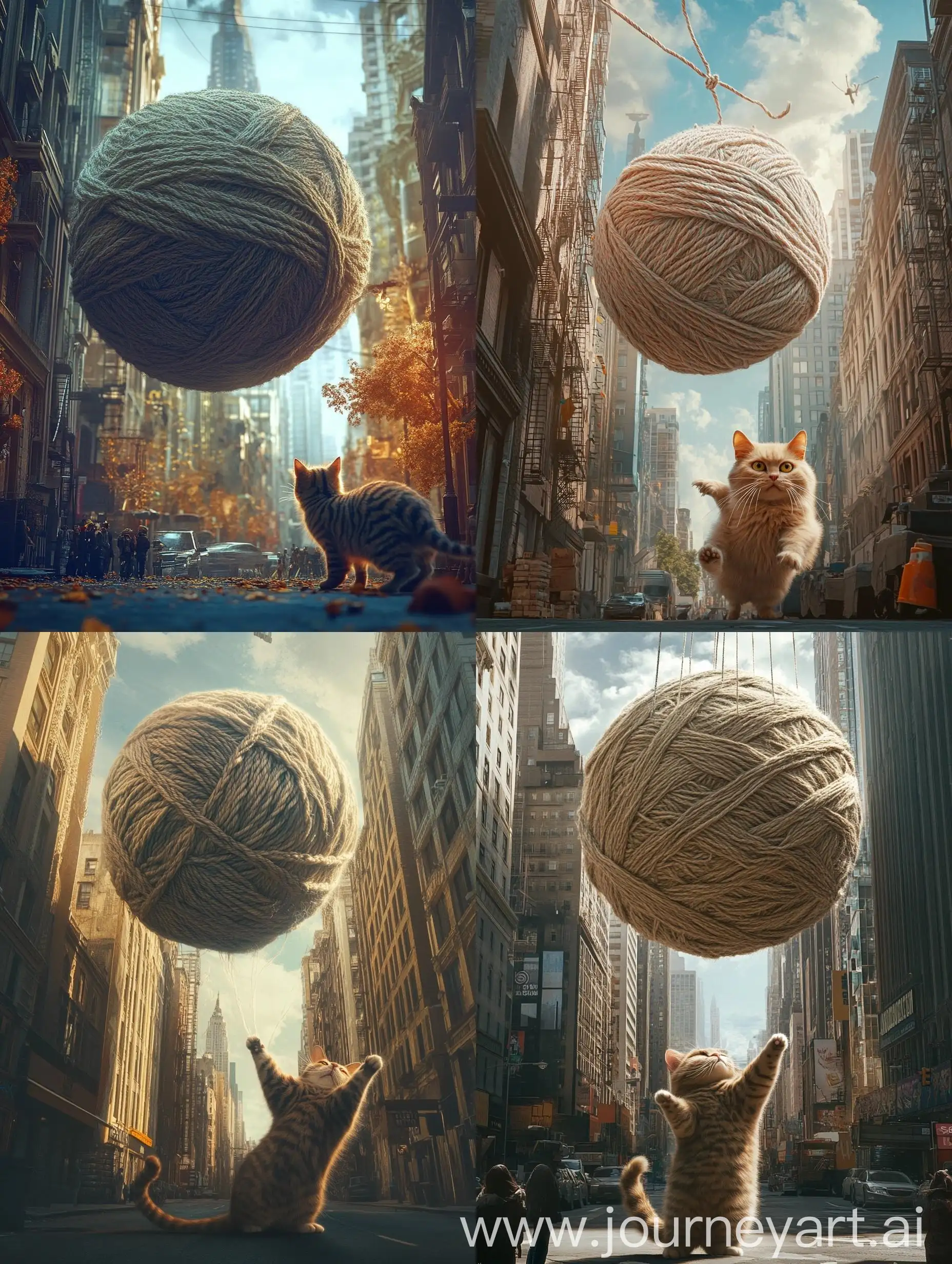 Giant-Cat-Chasing-Enormous-Yarn-Ball-Through-City-Streets