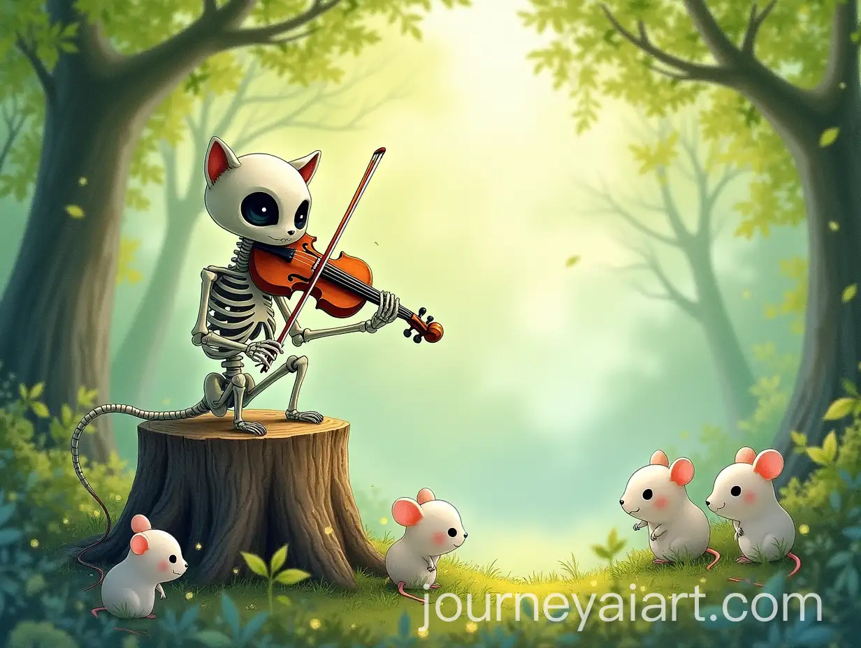 Cat-Skeleton-Playing-Violin-in-Magical-Forest-with-Ghostly-Mice