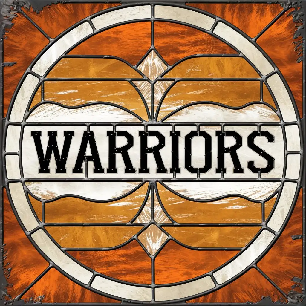 Vibrant Round Stained Glass Design Featuring Warriors Text