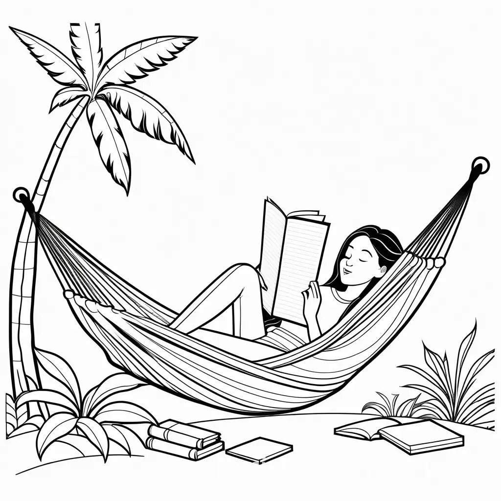 Relaxing-Woman-on-Hammock-with-Coloring-Book-and-Blowing-Documents