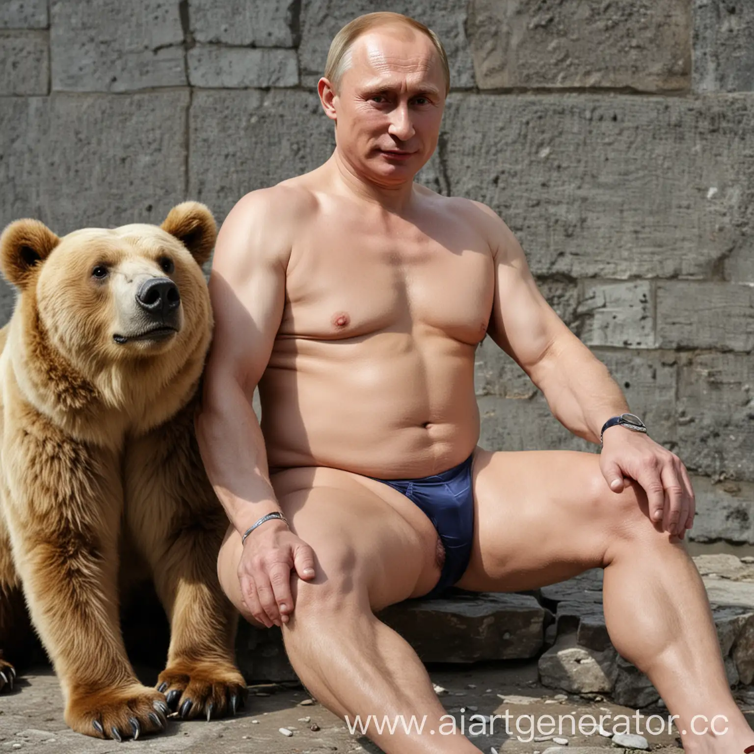 President Putin is sitting on a bear without a T-shirt