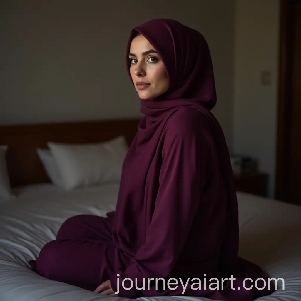 AI-Art-Prompt-ExpansionModest-Woman-in-Plum-Hijab-Kneeling-on-Bed-with-Soft-Cinematic-Lighting
