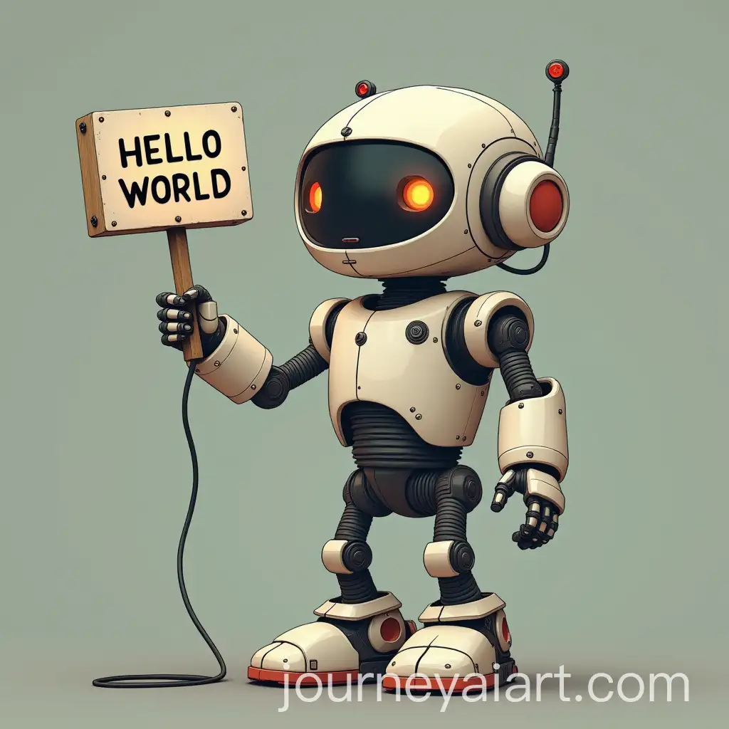 Cute-Futuristic-Robot-Holding-HELLO-WORLD-Sign-in-Modern-Setting