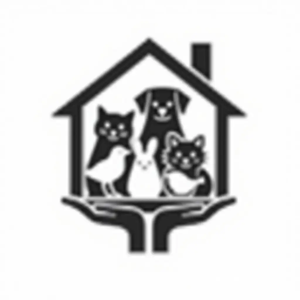 Black-and-White-Logo-of-a-House-with-Cat-Dog-Bird-Fish-Hamster-and-Rabbit