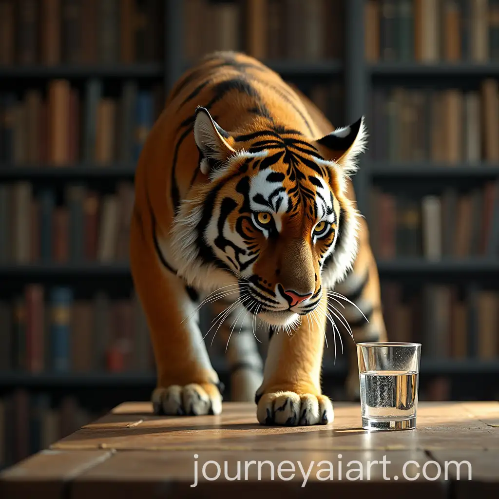 Tiger-Drinking-Water-in-Library