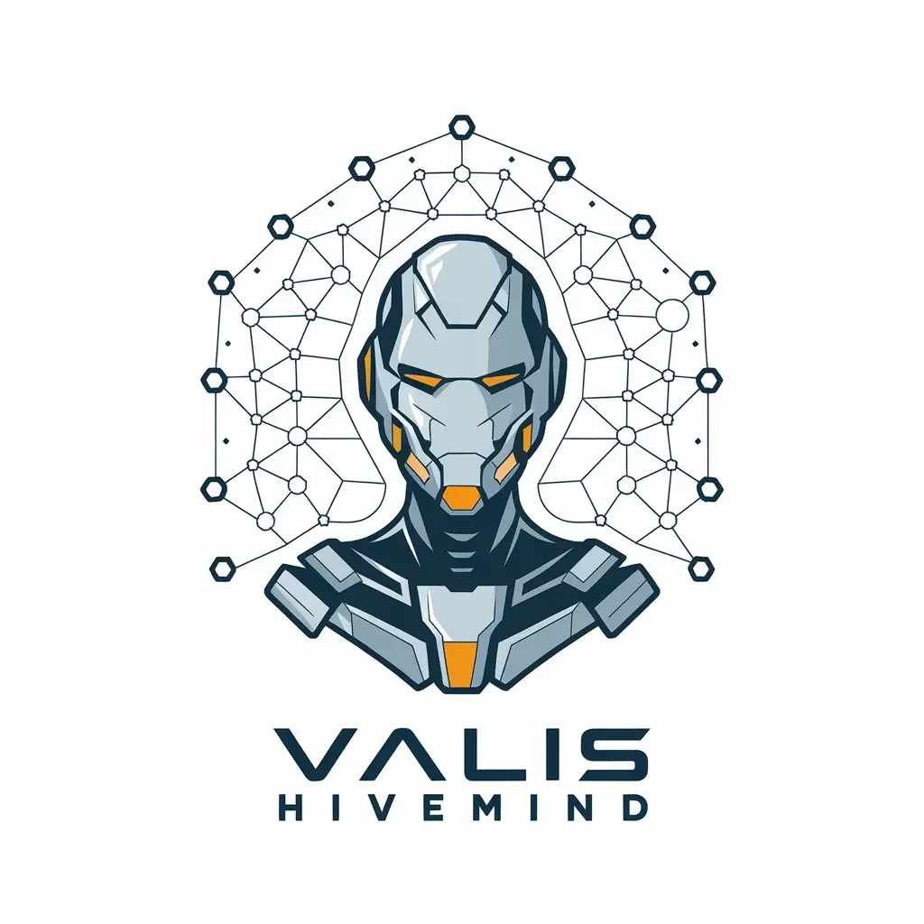 LOGO Design for VALIS Hivemind Commanding Cyborg Robot Head with Organic and Mechanical Elements