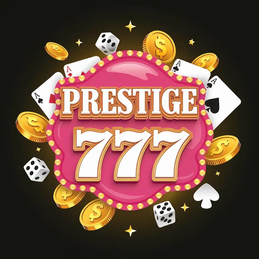 [prestige 777] Stylish gamer logo with pink gum frame, gold coins and casino symbols