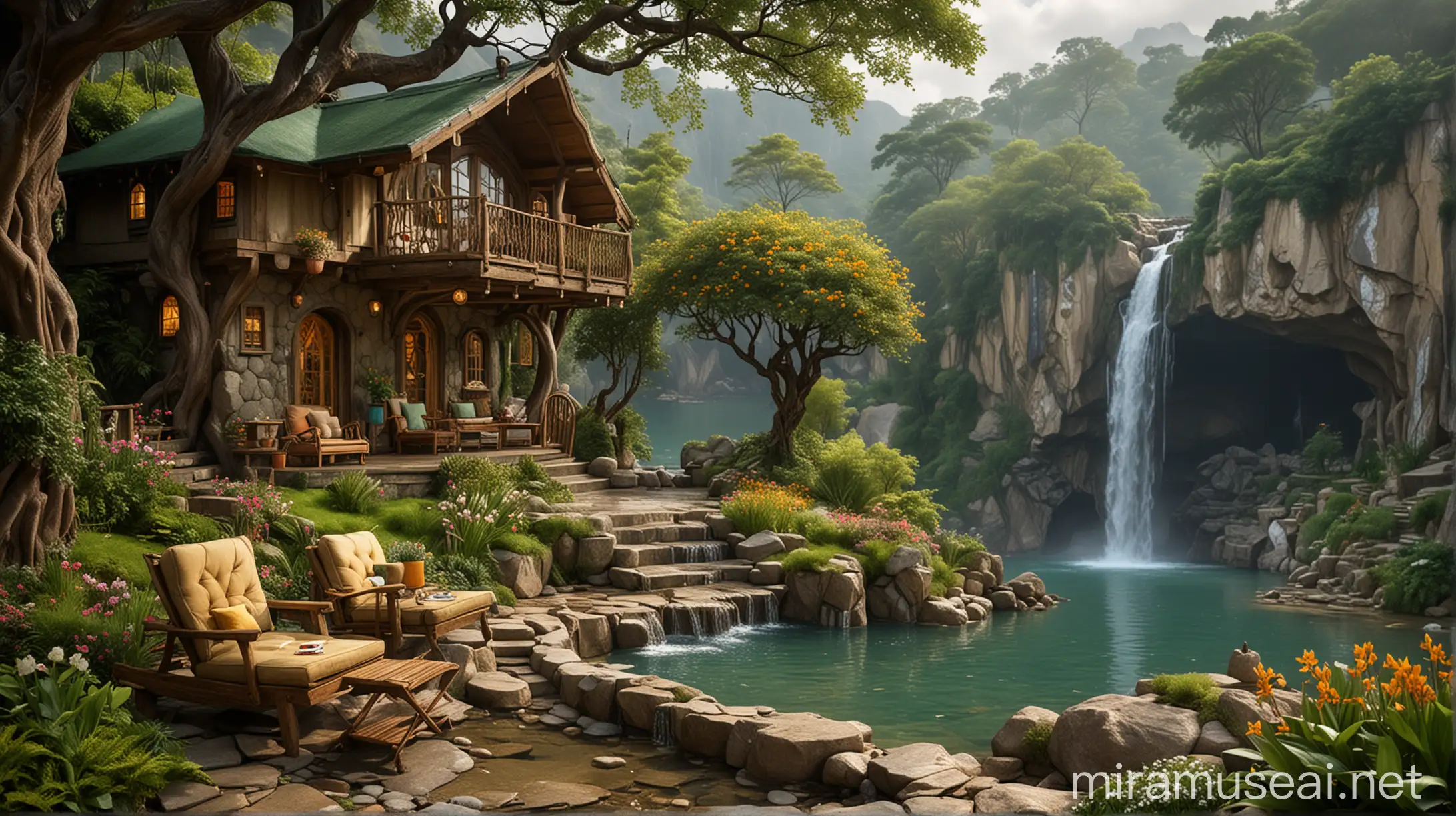 Emerald Mountain Waterfall Hut with Crystal Clear Lagoon