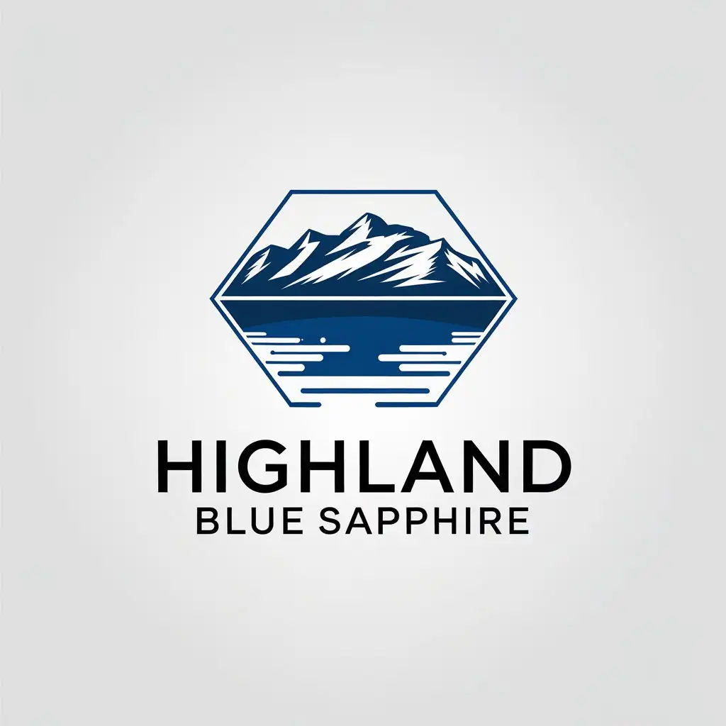 a vector logo design,with the text "highland blue sapphire", main symbol:Qinghai Lake mountains with snow,Minimalistic,clear background