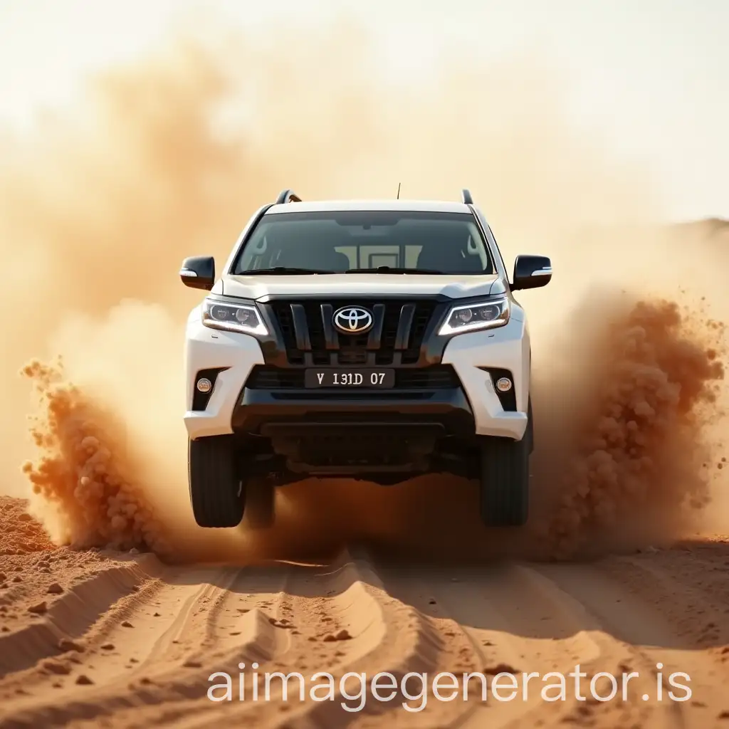 White-Toyota-Prado-4x4-MidAir-Jump-in-OffRoad-Action-with-Dust-and-Sand-Explosion