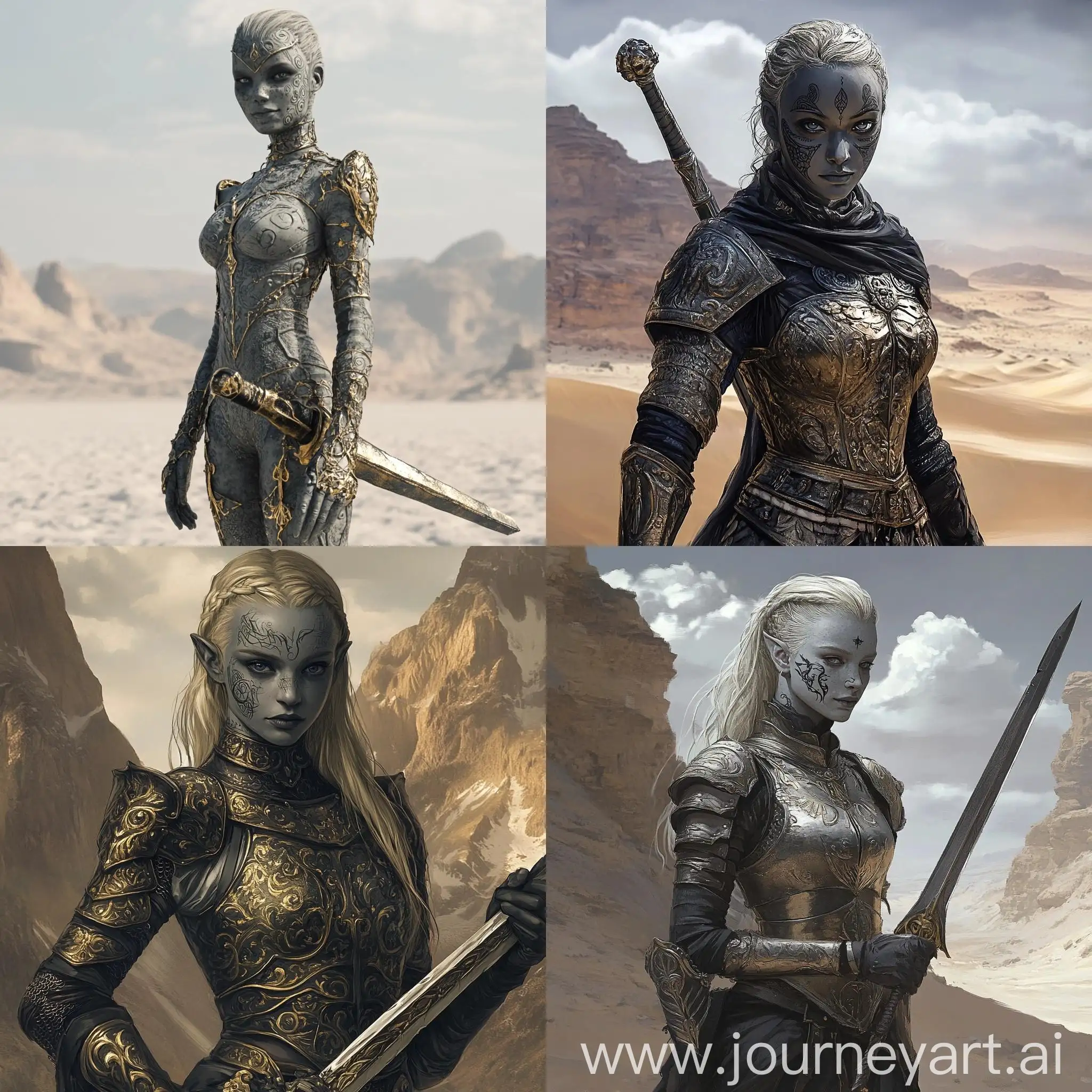 Victorian-Style-GreySkinned-Girl-with-Sword-in-Desert-Mountains