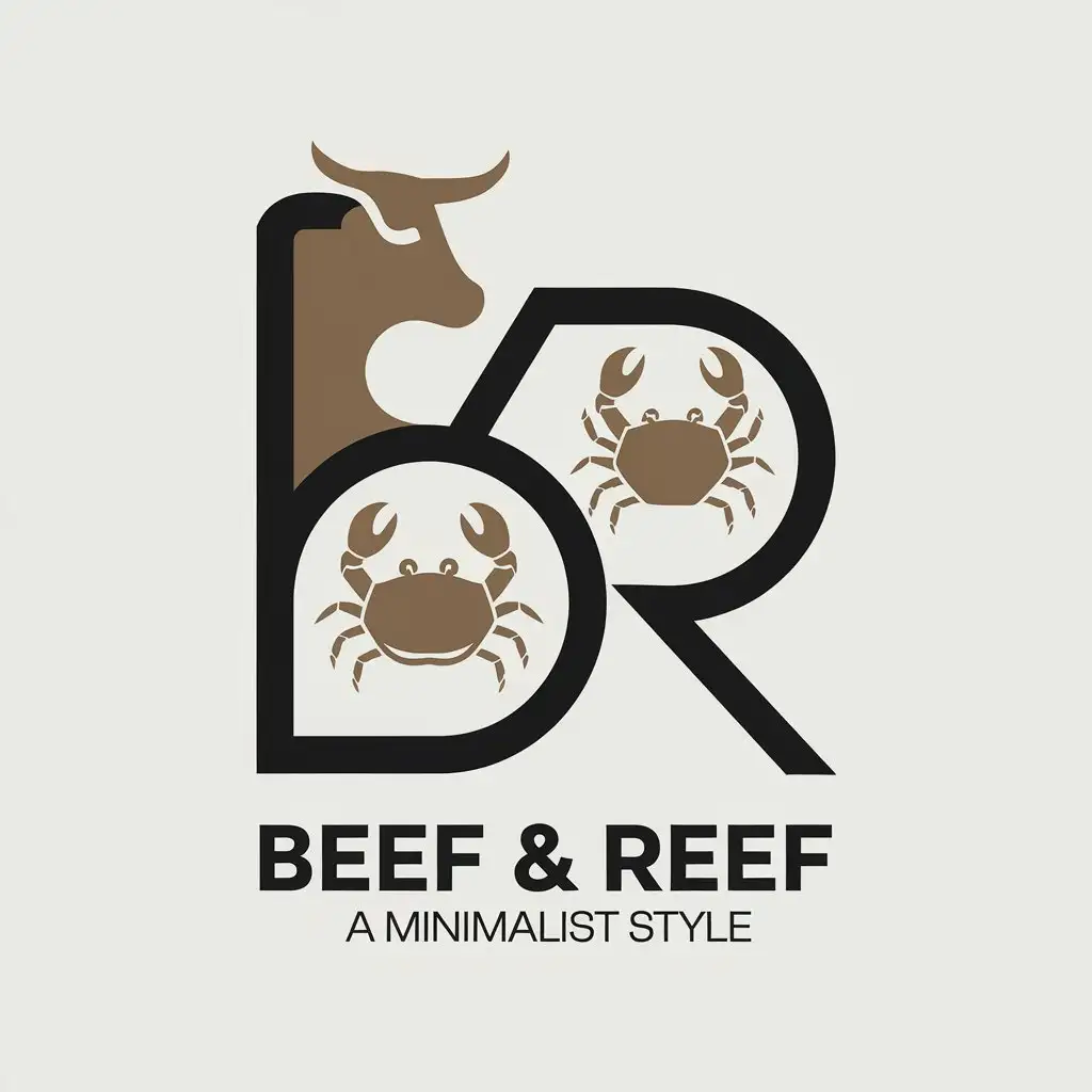 LOGO Design for Beef Reef Modern Minimalist Style with Beef and Seafood Elements in Neutral Earthy Tones