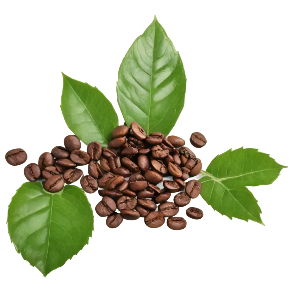 HighQuality-PNG-Image-of-Coffee-Beans-with-Green-Leaves-for-Enhanced-Visual-Appeal