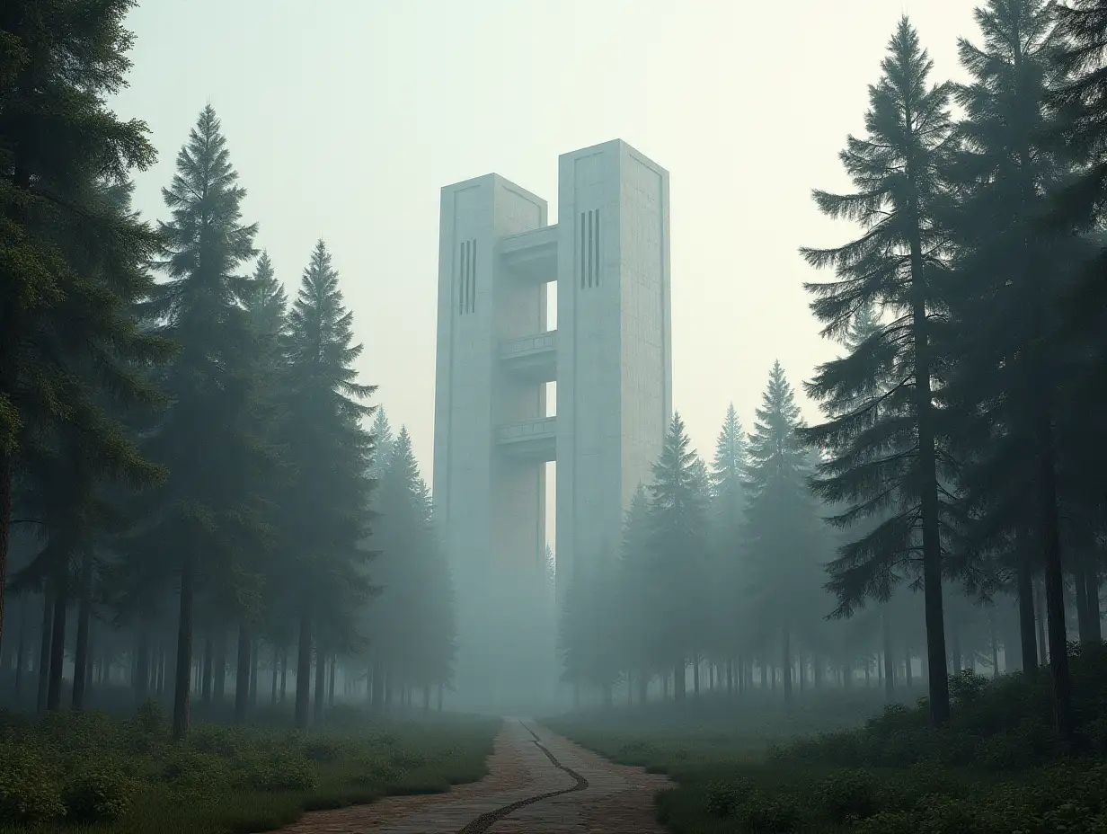 Hyperrealistic-Render-of-Trees-and-Monumental-Concrete-Superstructure-with-Ambient-Occlusion