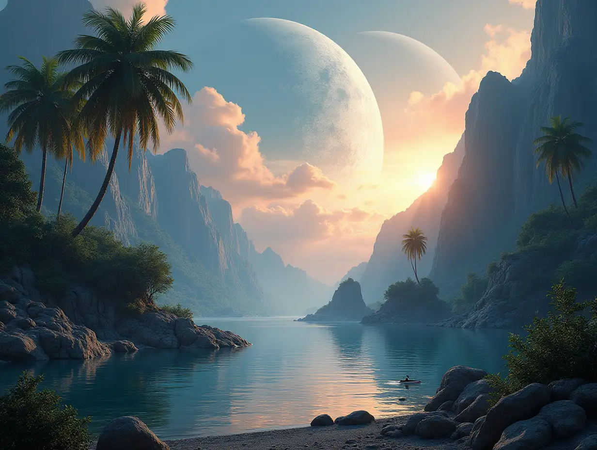 Create for me a photorealistic image of Paradise on another planet