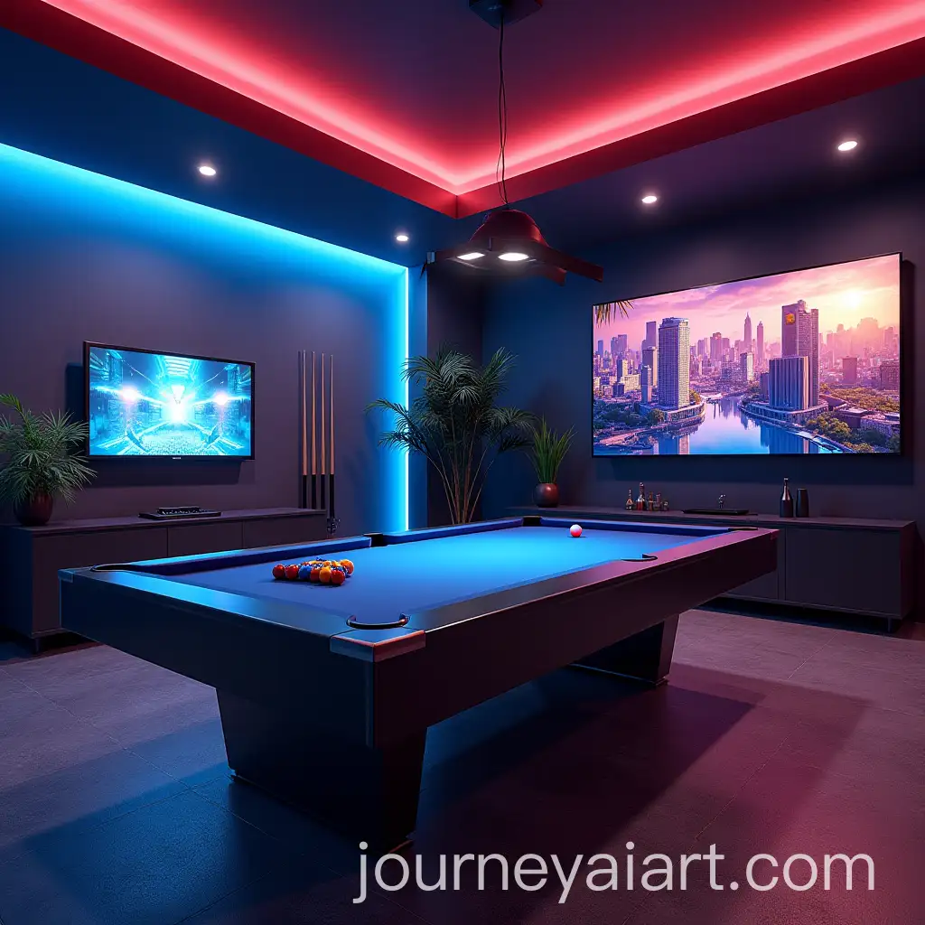 Game-Room-with-PlayStation-Console-and-Pool-Table