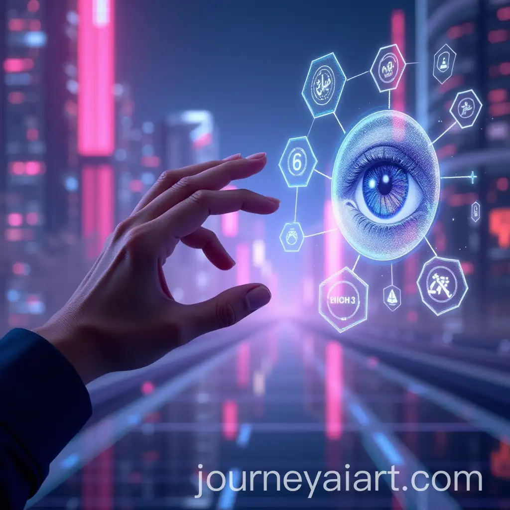 Futuristic-Holographic-Interaction-with-AI-and-BlockchainAI-Image-Prompt-Expansion-in-Digital-City