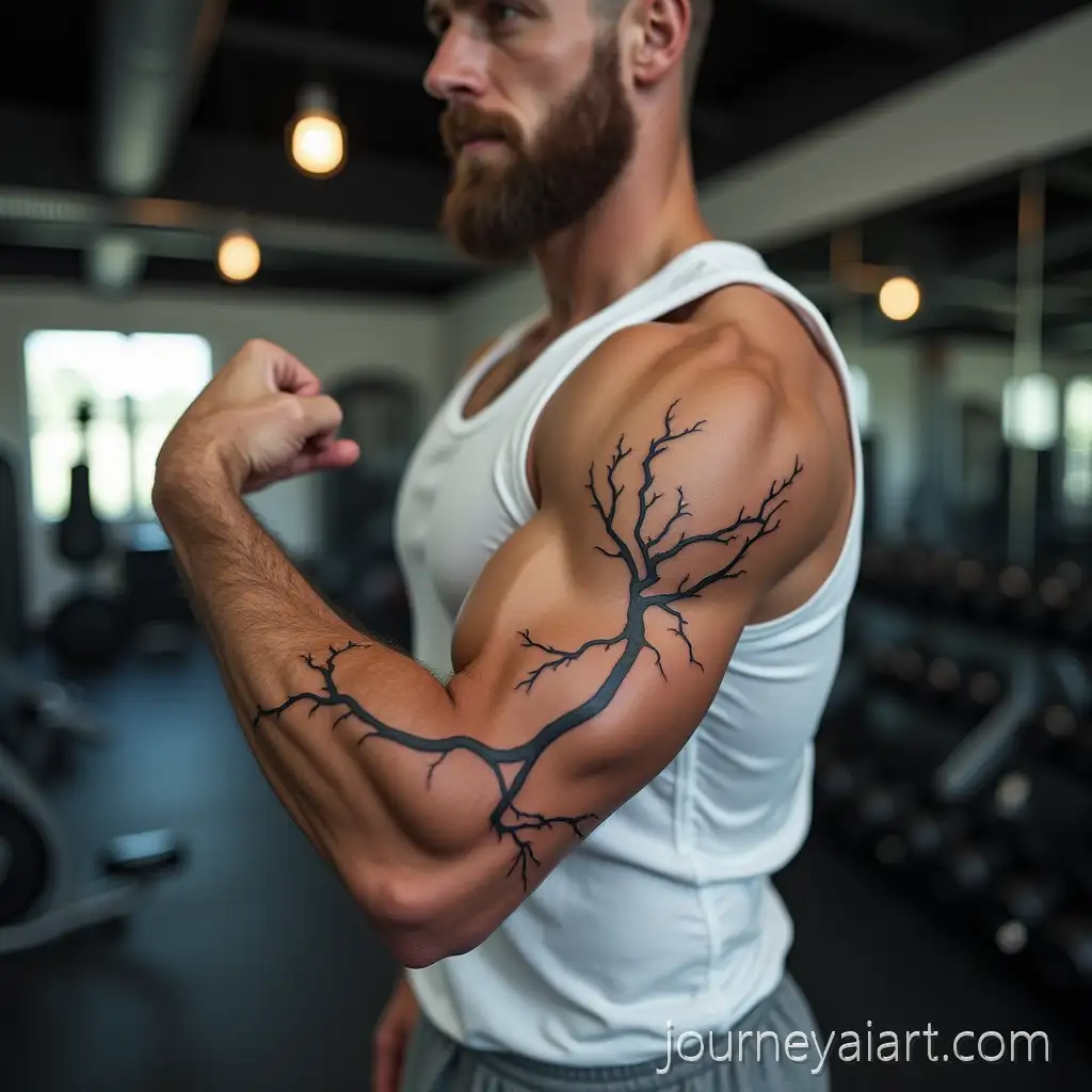 Muscular-Man-Flexing-in-Gym-with-Black-Lightning-ChainGym-man-flexing-tattoo-Tattoo