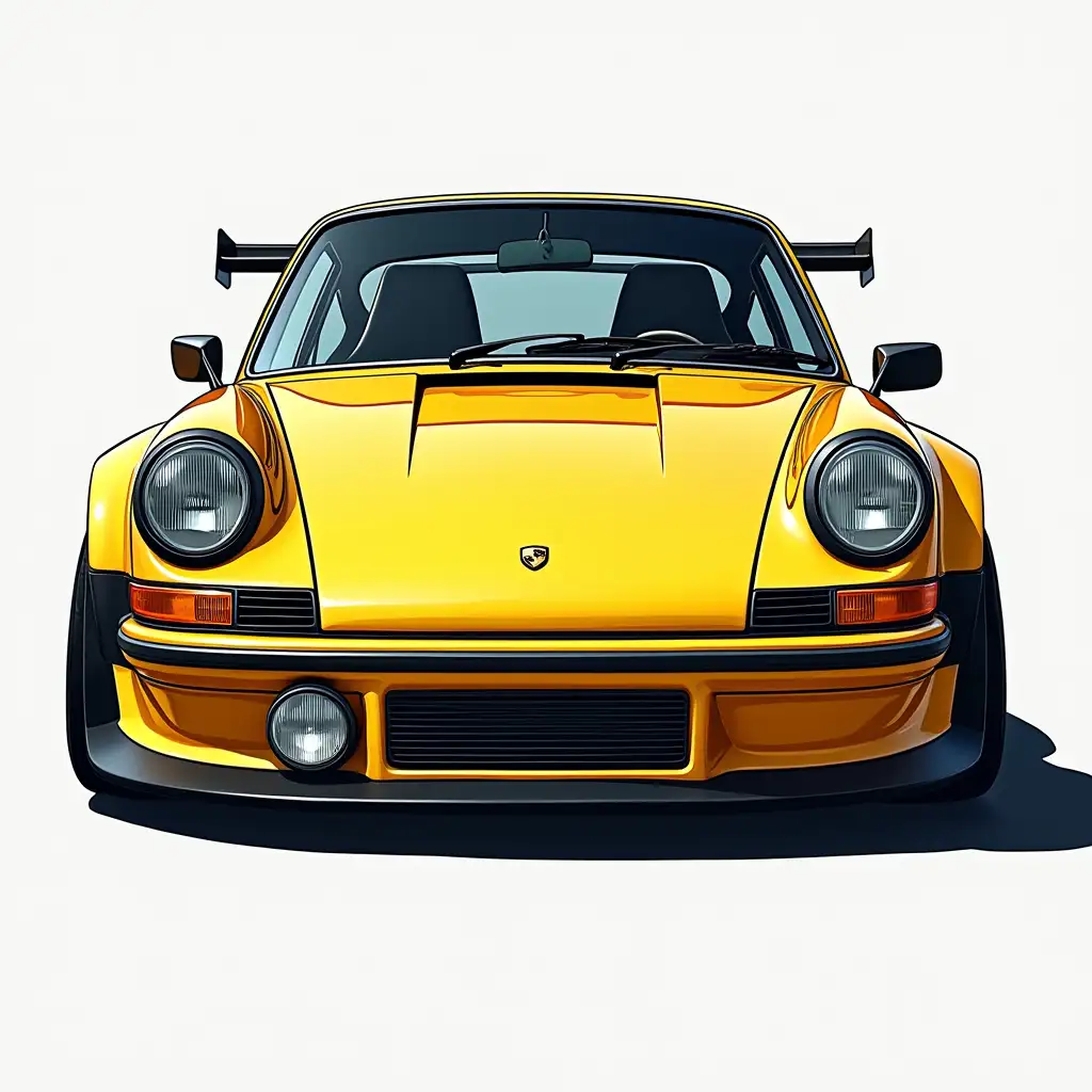 Anime style yellow and black sports style Porsche RWB PNG