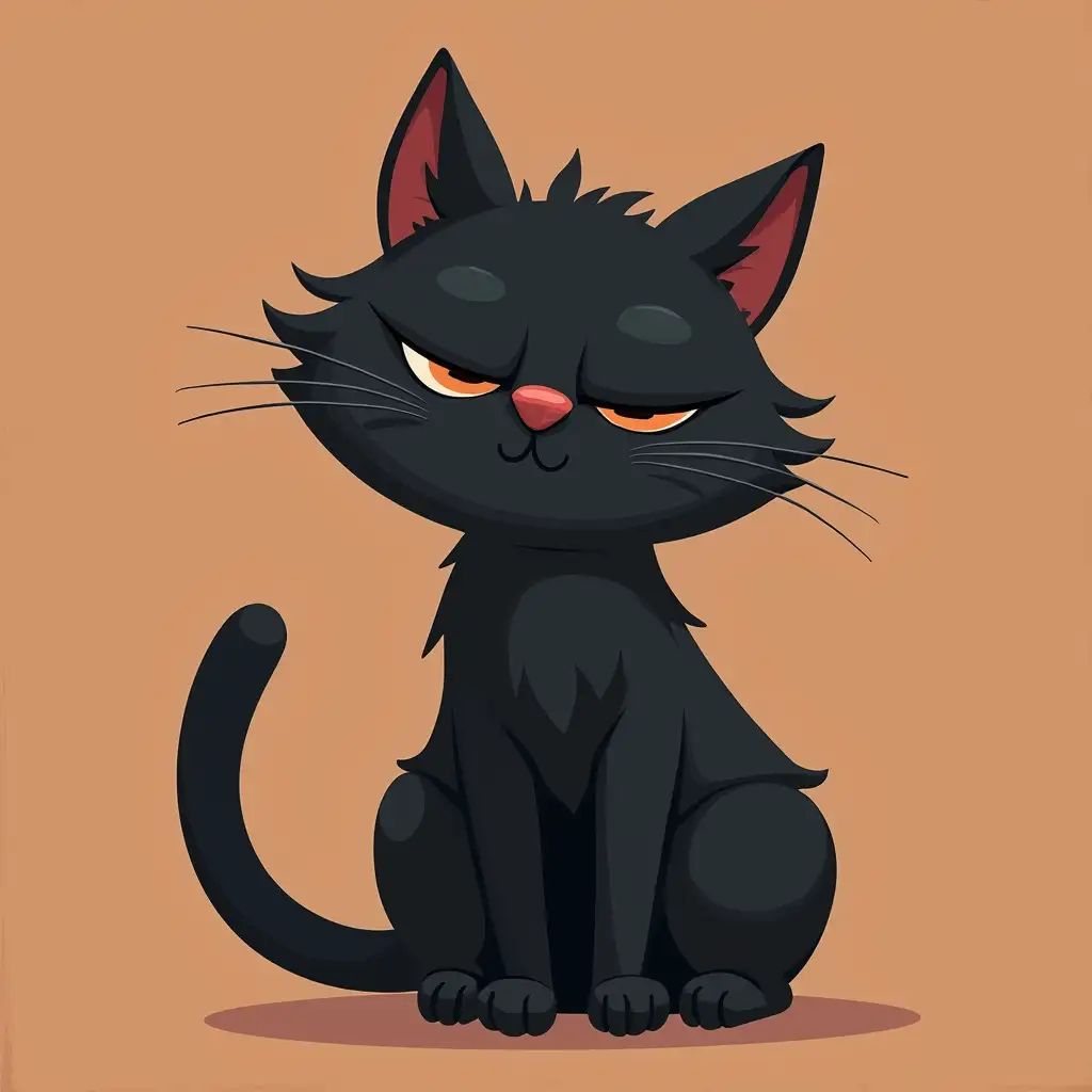 Tired-Cartoon-Black-Cat-with-Exhausted-Expression
