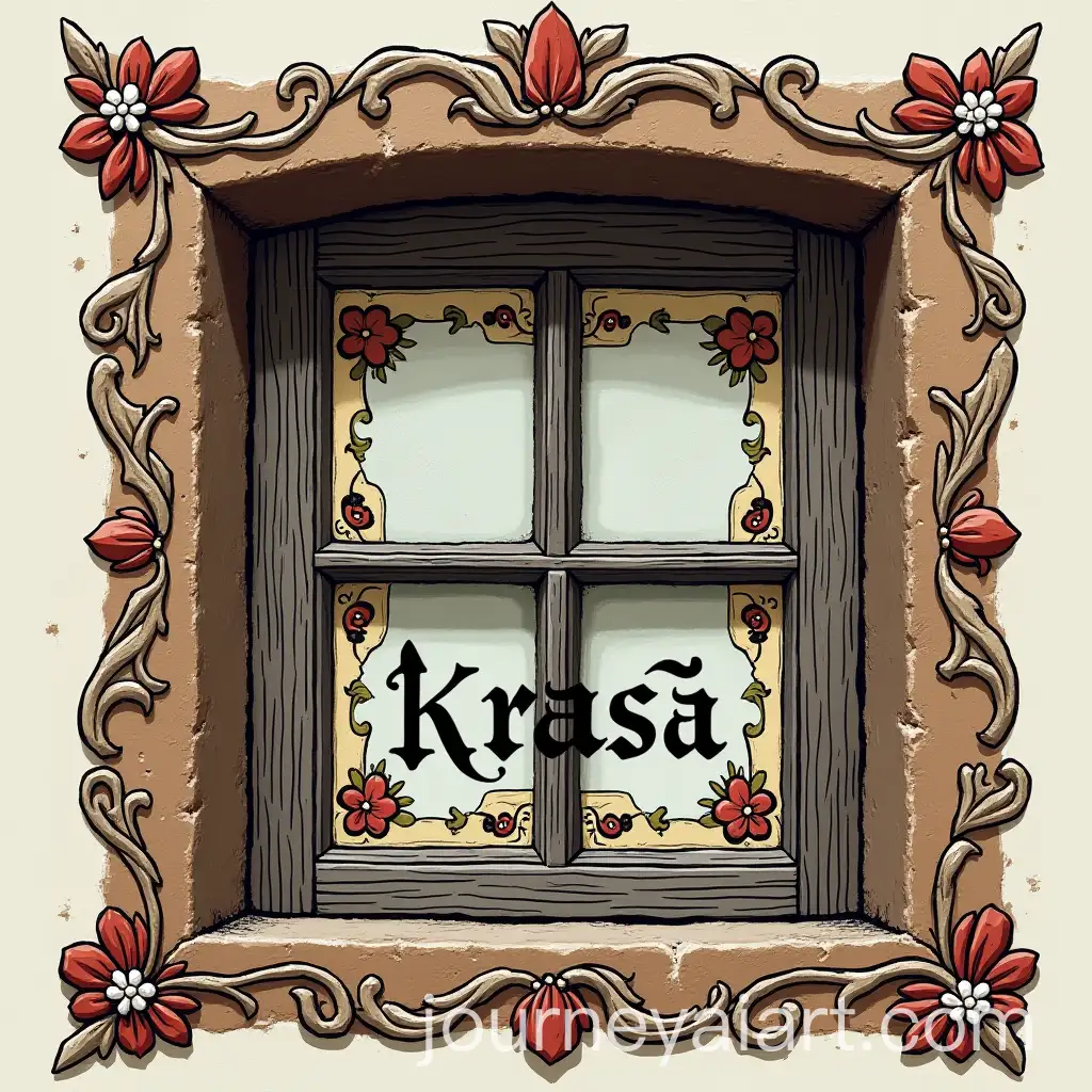 Slavic-Style-TShirt-Ornament-with-Krasa-Word-and-Decorative-Window-Tile