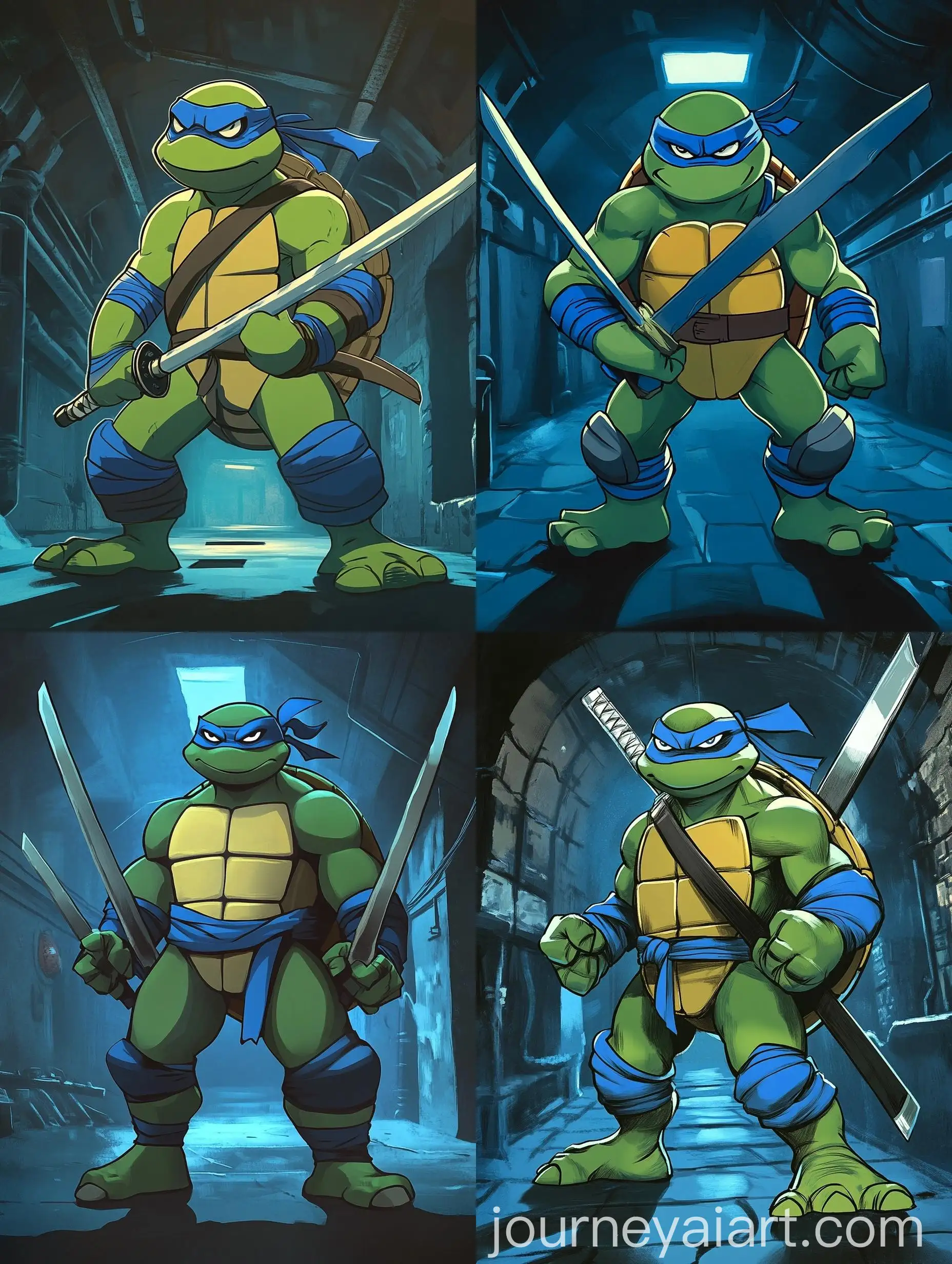 Leonardo-Ninja-Turtle-with-Katanas-in-Dark-Sewers