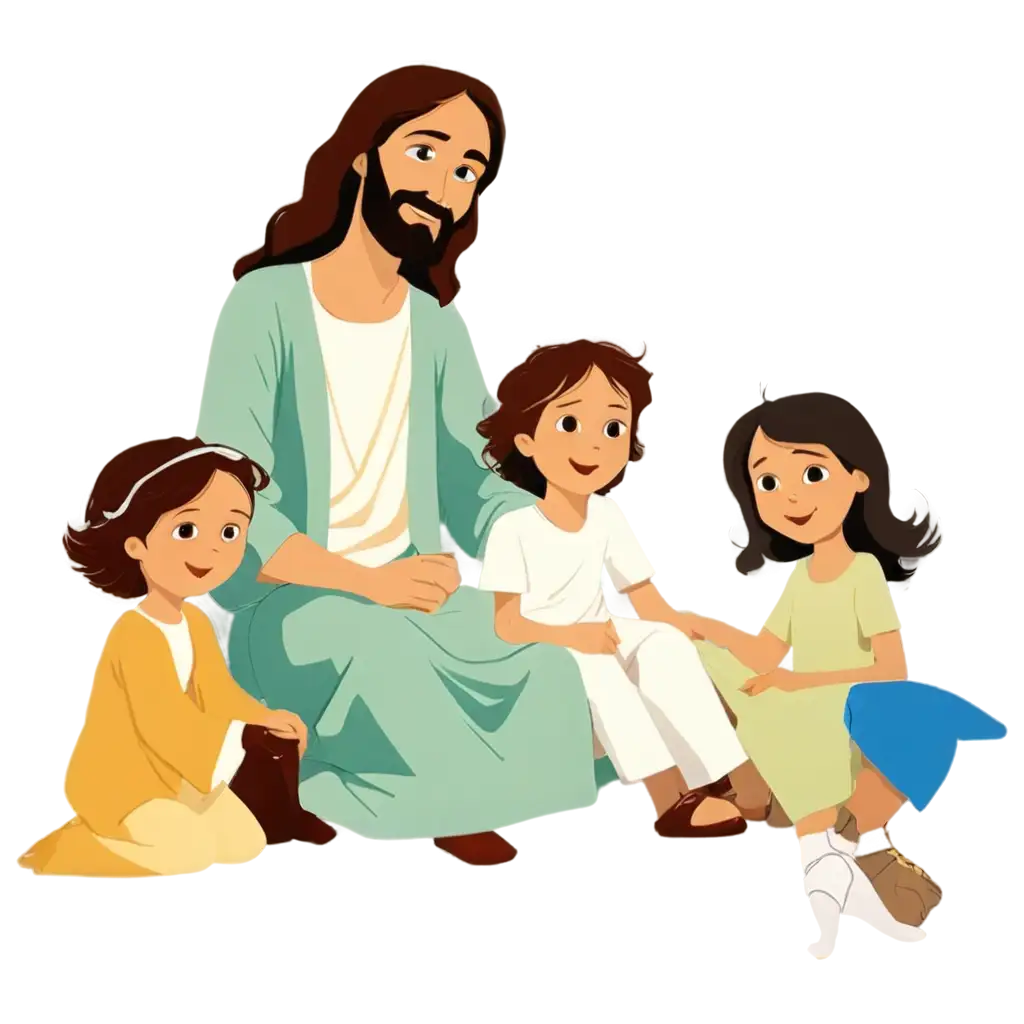 Jesus-Sitting-with-Children-PNG-Image-for-Childish-Drawing-Concept