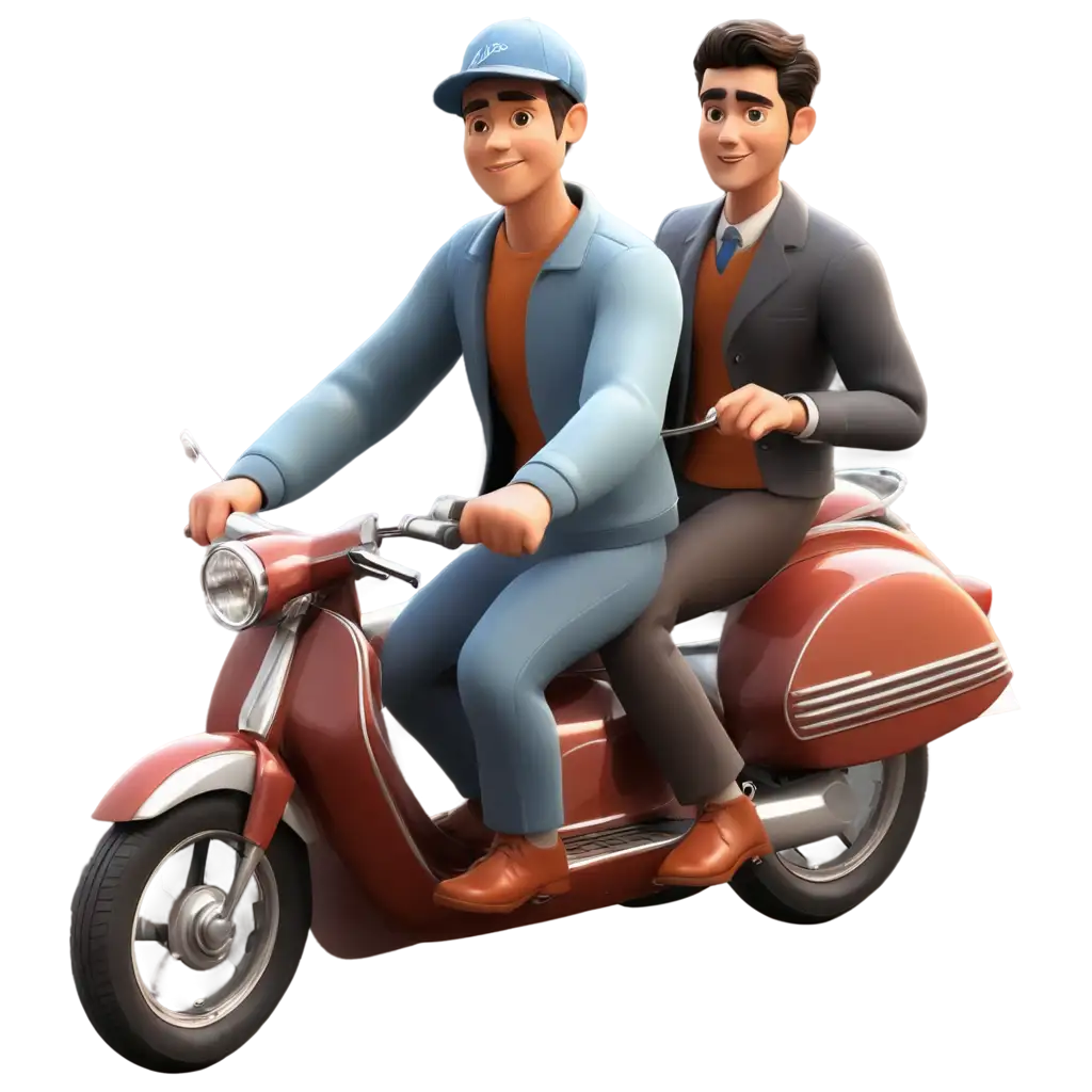 Dynamic-3D-Animation-Two-Men-Riding-a-Vespa-Sidecar-PNG-Image-Creation