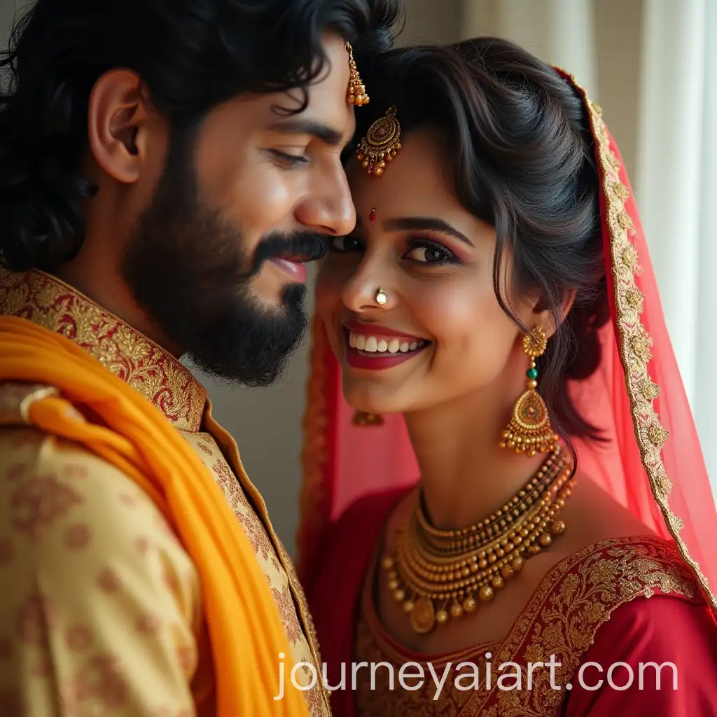 Lord-Krishna-and-Radha-in-Rani-Color-Dress-Candid-Portrait-with-Half-Smile