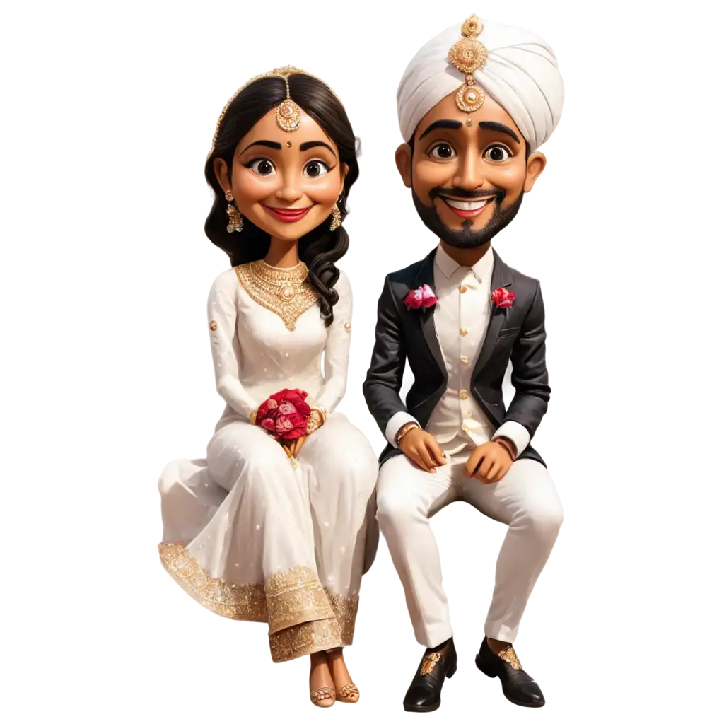 Indian-Wedding-Caricature-PNG-Bride-and-Groom-Sitting