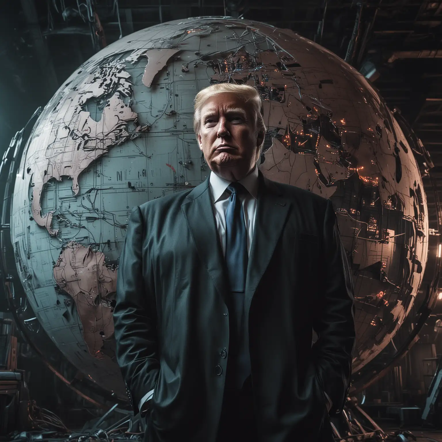 Donald-Trump-in-Cyberpunk-Style-Standing-Before-a-Giant-Globe