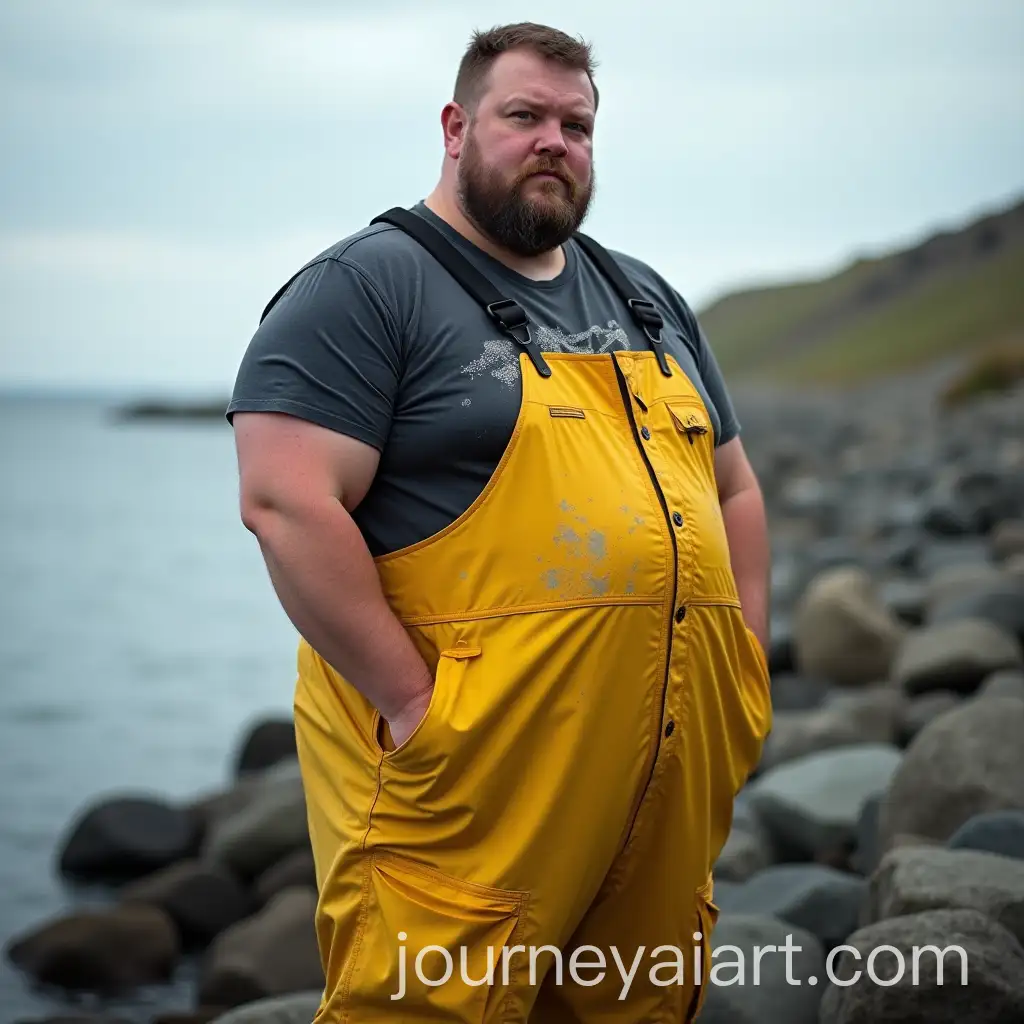 FullFigured-Fisherman-in-Yellow-Oilskin-Coat-on-Norwegian-Seaside