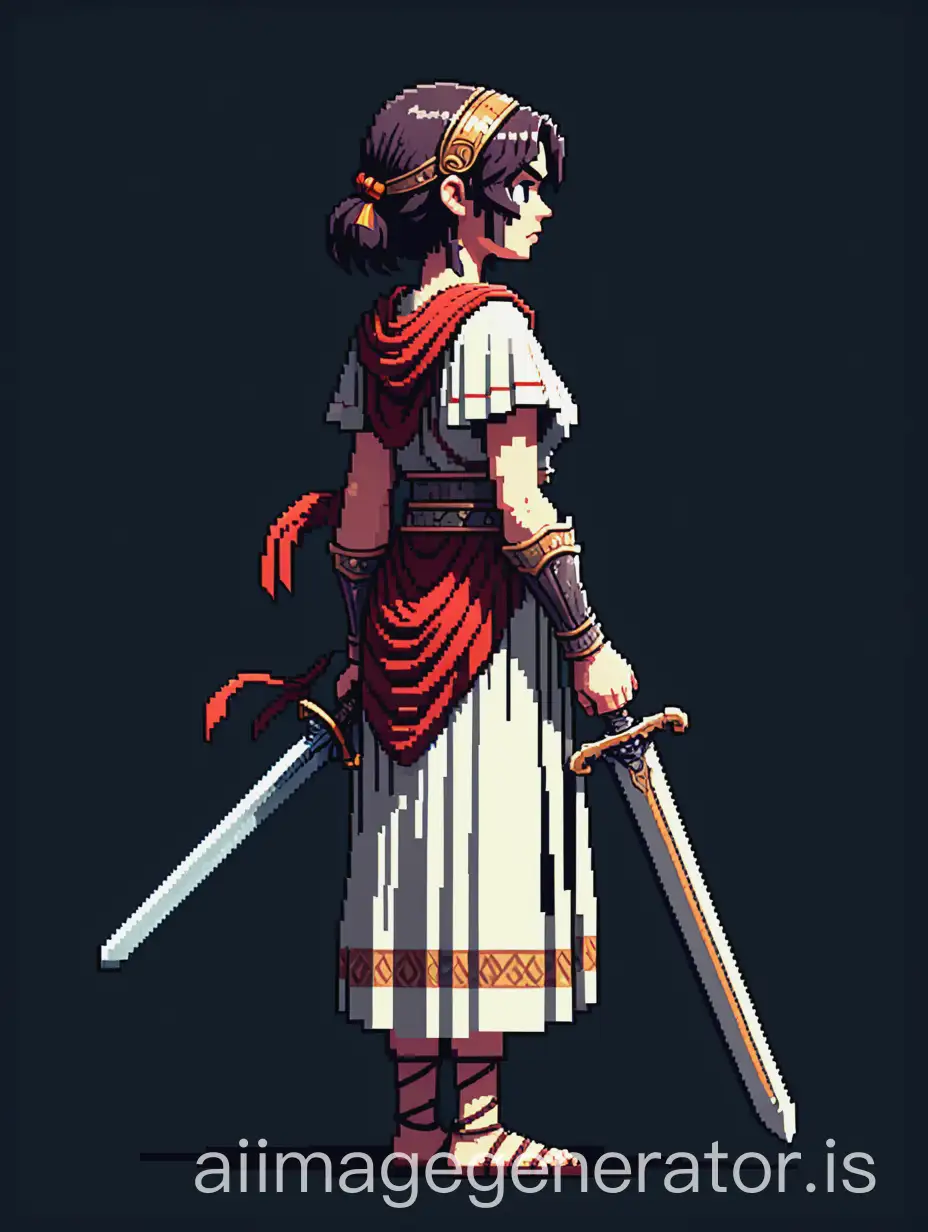 Young-Female-Character-in-Roman-Clothing-Holding-a-Sword-Pixelart-Side-View