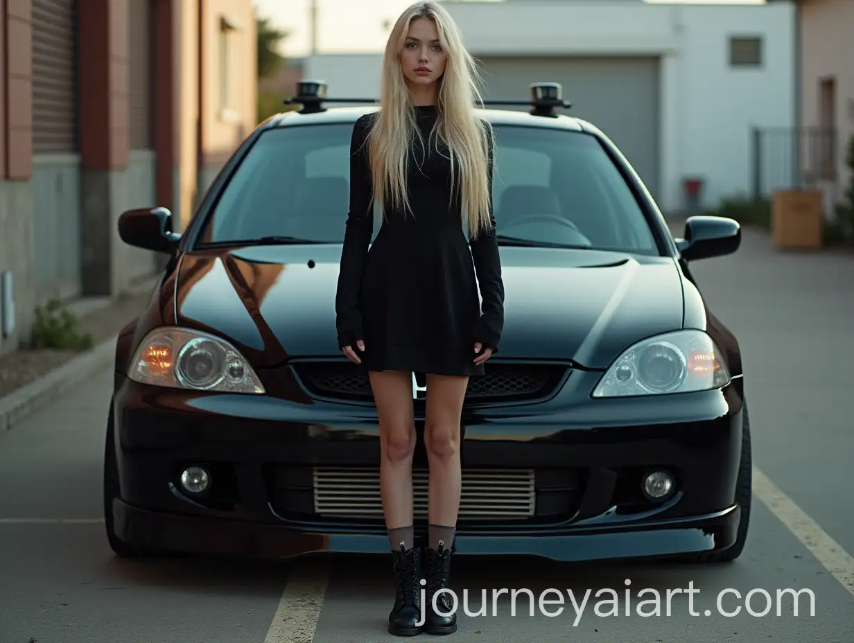 Blonde-Gothic-Girl-Posing-in-Front-of-Black-Honda-Car