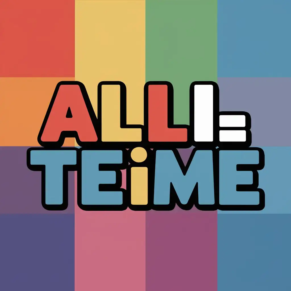 LOGO-Design-For-ALLTHETIME-Colorful-Cartoon-Letters-on-Multicolor-Blocks-Background