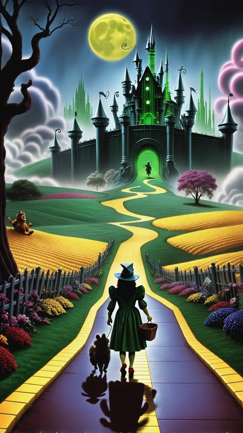 Dark Fantasy Wizard of Oz Scene with Toto in 1980s Style