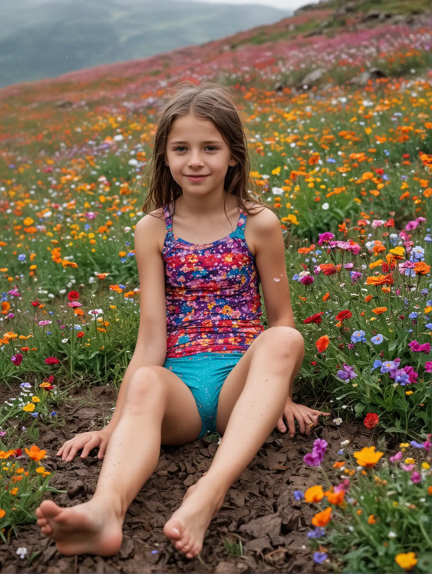 Mountain-Slope-Adventure-Young-Girl-in-Multicolored-Flowers