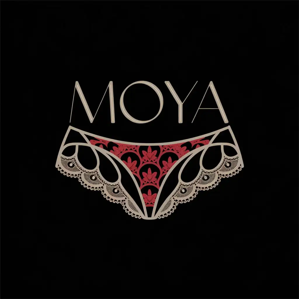 a vector logo design,with the text "Moya", main symbol:underwear, enticement, lace, sensuous, red pattern, black background,complex,be used in Others industry,clear background