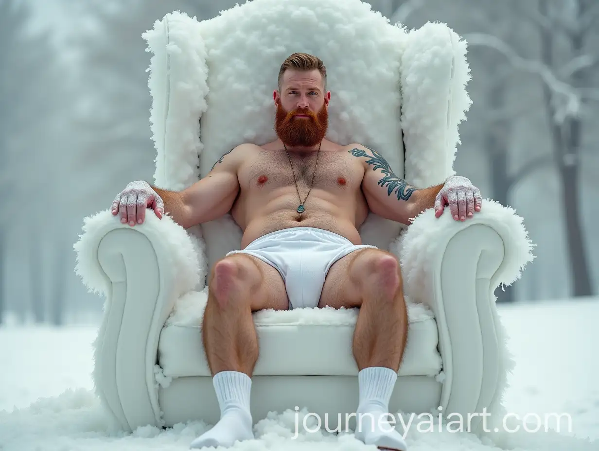 Handsome-GingerBearded-Man-Relaxing-on-Snow-Throne-with-Subordinates