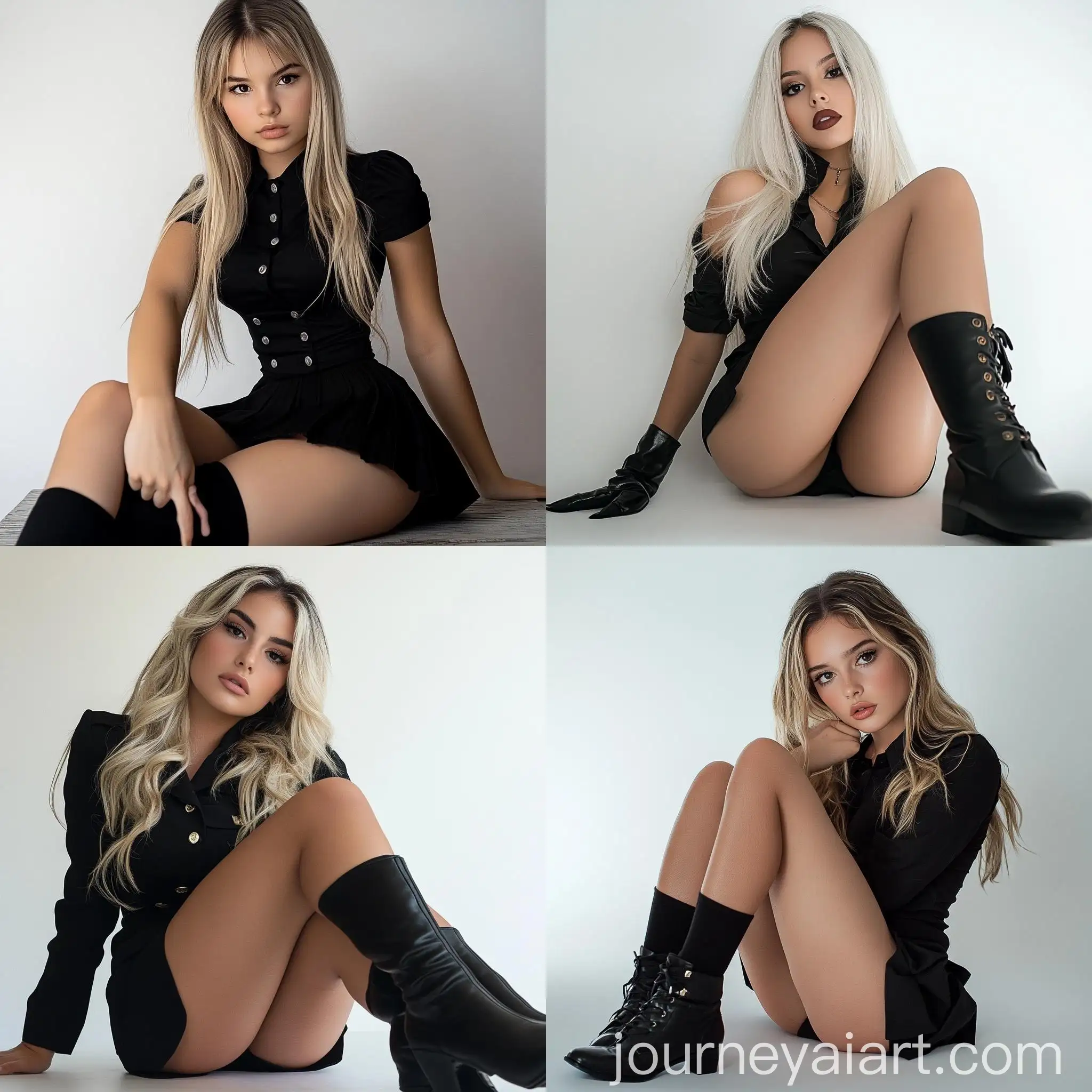 Young-Brazilian-School-Woman-in-Black-Uniform-and-Makeup-Posing-in-Photography-Studio