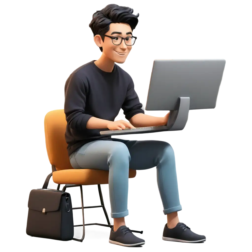 Asian-Cartoon-Style-Man-on-Computer-PNG-Image-Creative-Digital-Illustration