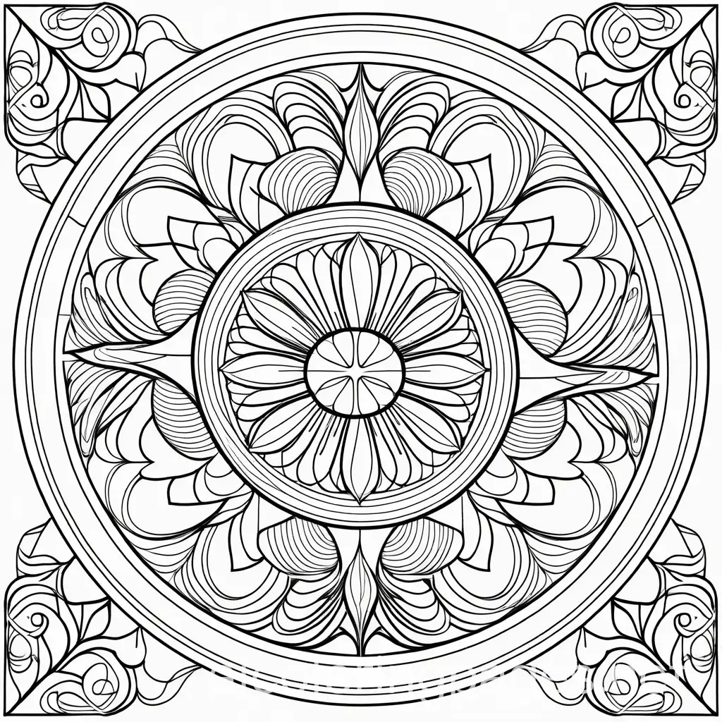 Kaleidoscope virgo, Coloring Page, black and white, line art, white background, Simplicity, Ample White Space. The background of the coloring page is plain white to make it easy for young children to color within the lines. The outlines of all the subjects are easy to distinguish, making it simple for kids to color without too much difficulty