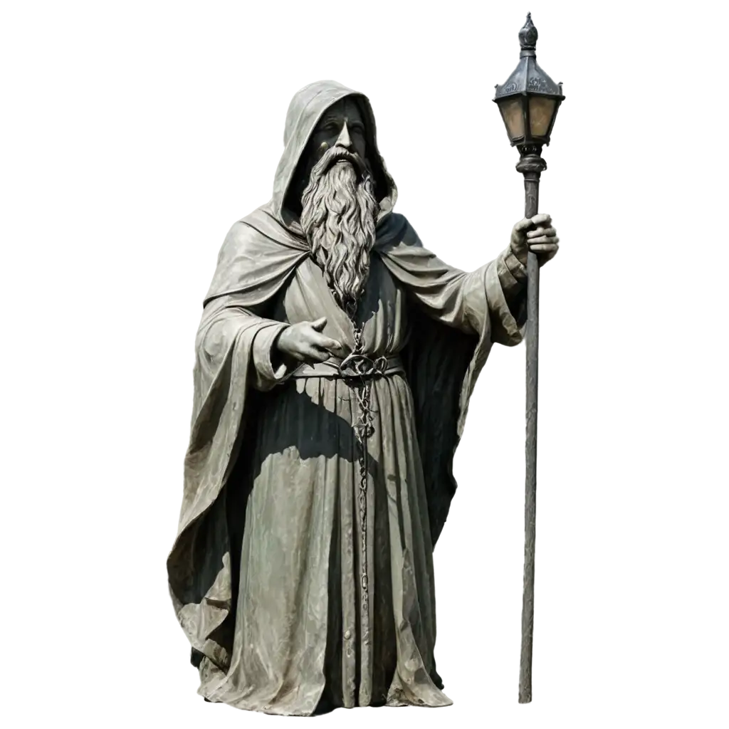 Stone-Magician-Statue-PNG-Medieval-Wizard-with-Sword-and-Lantern-in-Cloak-and-Hood