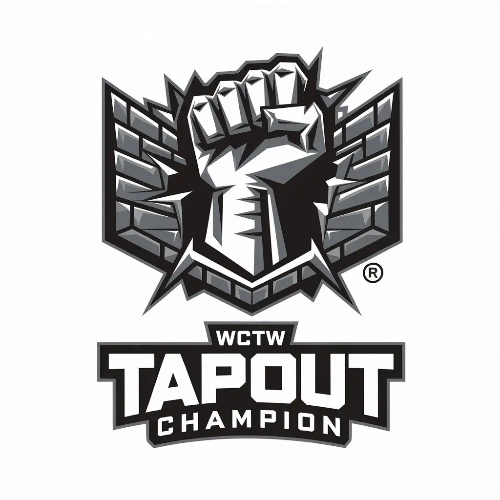 LOGO Design for WCTW Tapout Champion Futuristic Fist Breaking Wall with Clear Background