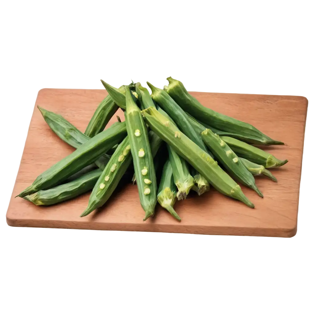 Vibrant-PNG-Image-of-Fresh-Okra-on-a-Cutting-Board-Crisp-Visuals-for-Culinary-Delight