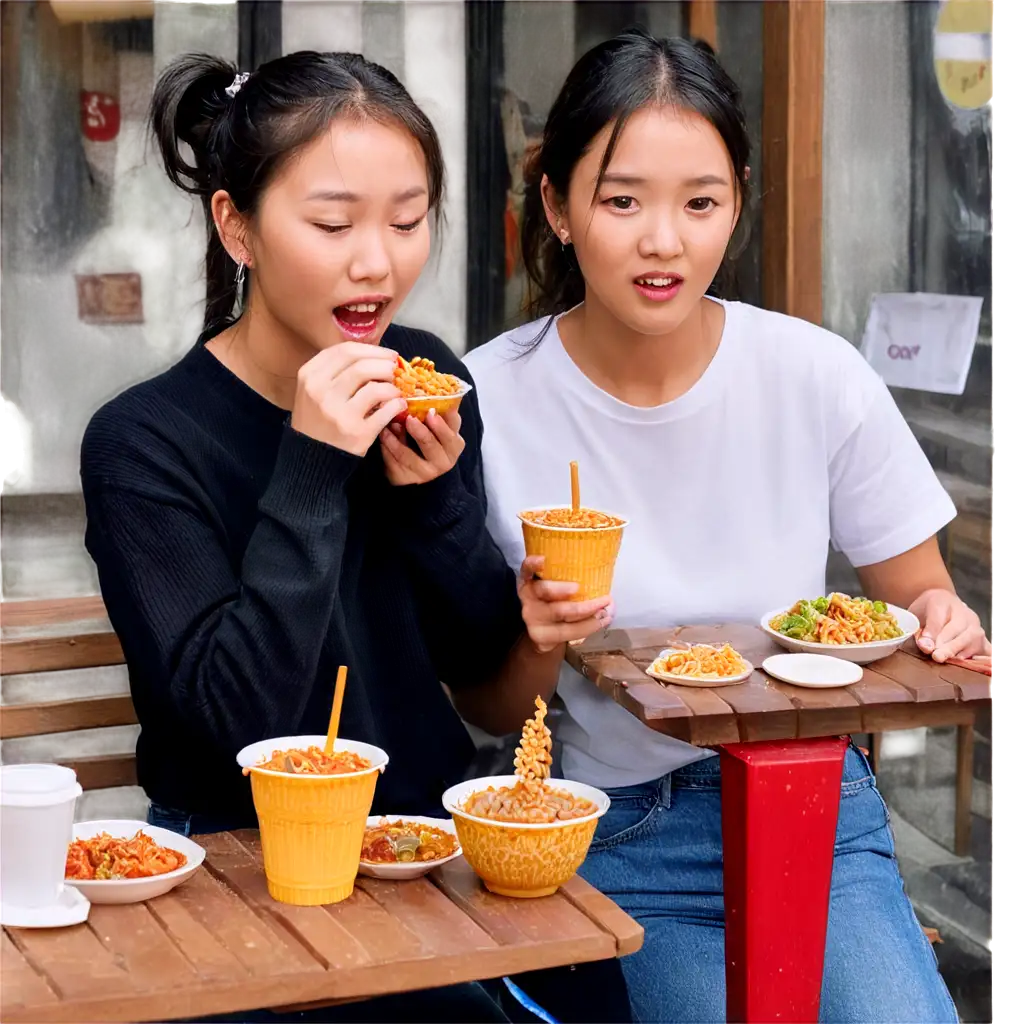 Friends-Eating-Ramyeon-in-a-Korean-Cafe-PNG-Image-Capturing-Cozy-Rainy-Day-Vibes