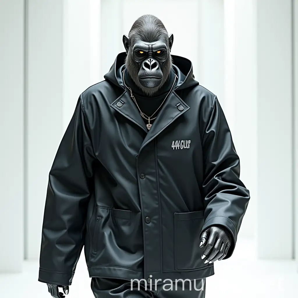 Futuristic Cyberdemon Gorilla in Fashion Show with Platinum Metal Jewelry